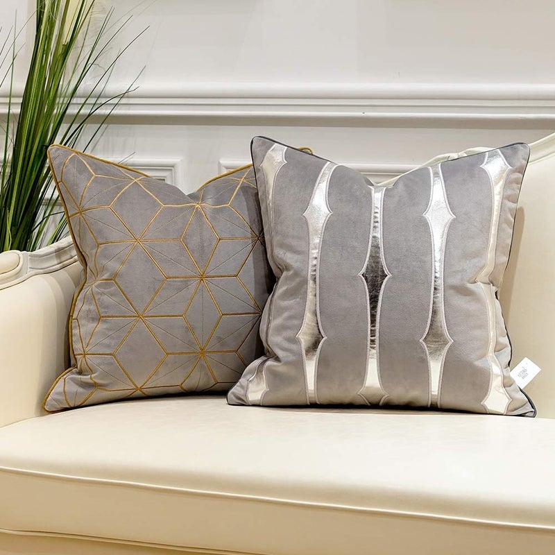 Avigers 20 x 20 Inches Grey Gold Plaid Cushion Case Luxury European Throw Pillow Cover Decorative Pillow for Couch Living Room Bedroom Car - Image 4